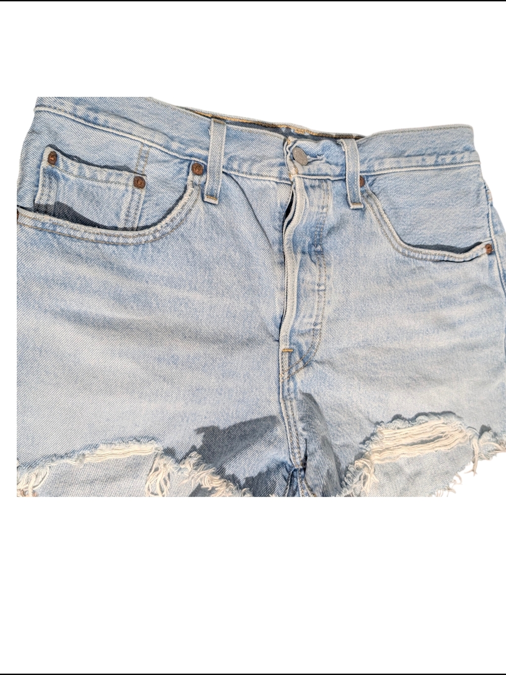 Levi's 501 High Rise Light Wash Distressed Denim Cutoff Shorts W28